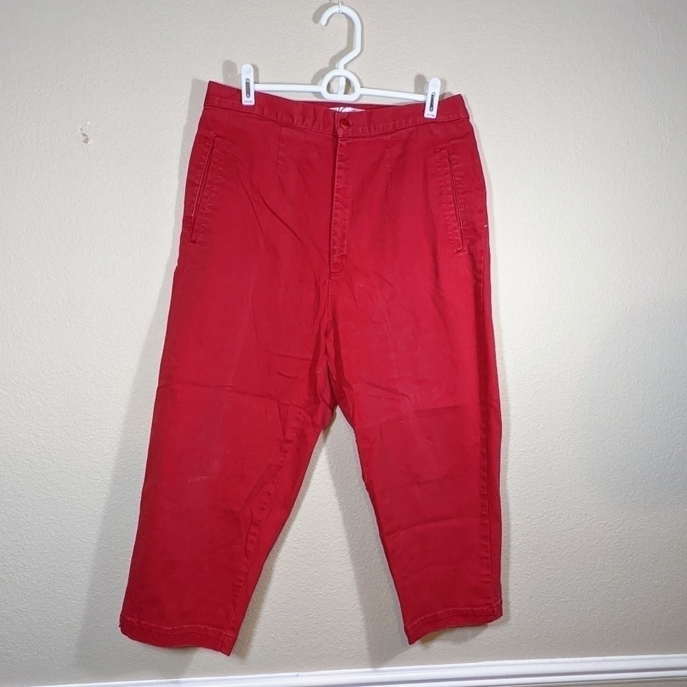 Vibrant Red High Waist Cotton Capris